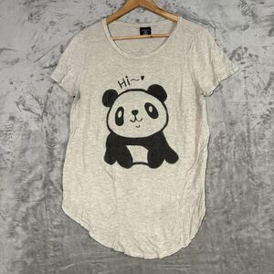 Hippie Chic Panda Graphic Tee L Grey Rayon Spandex Soft Boho Kawaii Hi Heart